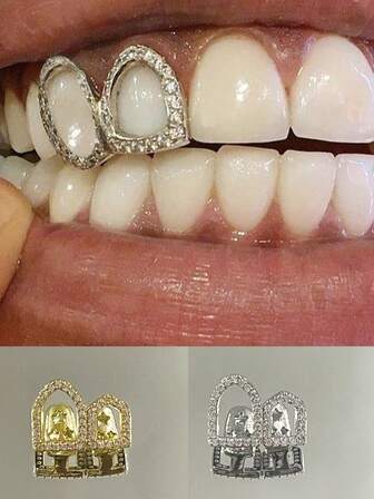 1 Adet Parlak İçi Boş Bakır Mikro Kakmalı Zirkonyum Parıldayan Metal Hip Hop Diş Takısı, Moda Parti Kutlama Aksesuarı, Unisex Tatil Hediyesi