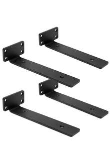 4 件套 6/8/10/12 英寸重型悬浮搁板，隐藏式搁板五金件，L 型铁艺，复古工业风黑色金属壁挂式搁板，加厚重型悬浮搁板，适用于木质搁板，隐藏式黑色金属 L 型搁板 - 黑色 - 查看 2