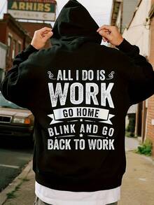 Sudadera con Capucha de Slogan Divertido para Hombres - Solo Trabajo y Humor de Oficina en la Parte Posterior, Sudadera Negra de Estilo Casual de Calle, Adecuada para Trabajadores de Oficina, Sudadera con Capucha para Todas las Estaciones con Slogan de Equilibrio entre Trabajo y Vida - Negro - Ver 6