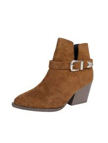 Fall/Winter Fashion Buckle Design Short Shaft V-Cut Pull-On New Riding Boots, Chunky High Heel Professional Boots - Brown - View 7