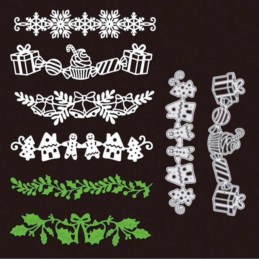 1件装礼物和叶子金属切割模具，新款模切模具，压花模板，适用于DIY手工剪贴簿用品，模板模具，相册装饰纸模切，用于卡片制作，DIY工艺装饰 - 銀色 - 查看 1