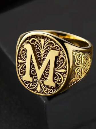 1枚M形戒指，饰以精致花卉图案 - 经久耐用，高品质电镀工艺，适合日常佩戴、派对和送礼 - 是运动爱好者、足球迷、狂欢节、圣帕特里克节的理想之选，也是日常配饰 | 花卉图案戒指 | 耐用戒指，狂欢节配饰，男女皆宜