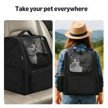 Pet Backpack For Cats And Small Dogs Collapsible Travel Carrier With Ventilated Mesh Removable Pad And Safety Leash Black - 黑色 - 查看 4