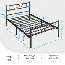 Butterslay 1PC 16.5inch Metal Platform Bed With Slat Support, No Box Spring Needed, Full/Queen Size - 黑色 - 查看 8