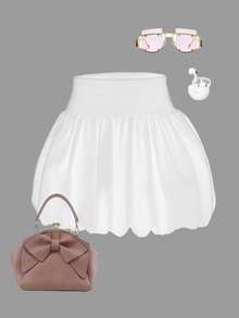 黑色芭蕾花蕾裙；女童夏季甜美高腰半裙法式蓬蓬灯笼裙。 - 白色 - 查看 8