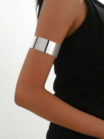 1pc Minimalist Metal Gold Color European & American Fashion Casual Personalized Simple Hammered Bangle Bracelet, Freely Matchable