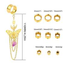 2 piezas Nuevos enchufes colgantes de túneles con pendiente de mariposa de acero inoxidable, dilatadores para perforaciones corporales