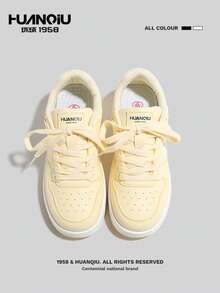 HUANQIU 女士厚底休闲运动鞋，百搭学生鞋，厚底鞋 - 黃色 - 查看 4