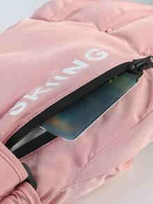 1 Pair Women's Winter Outdoor Skiing Gloves, Thickened Fleece Lining, -20°C Cold-Resistant, Touchscreen Finger Tips, Water-Resistant Fabric, Zipper Pocket On Back For Storage, Suitable For Motorcycle, Skiing And Outdoor Activities