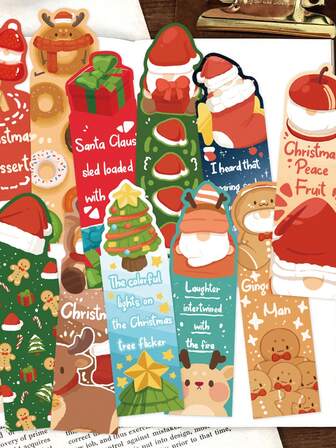 1 Set Of 30pcs Cartoon Christmas-Themed Irregularly Shaped Bookmarks Book Decoration Cards Reading Annotation Cards