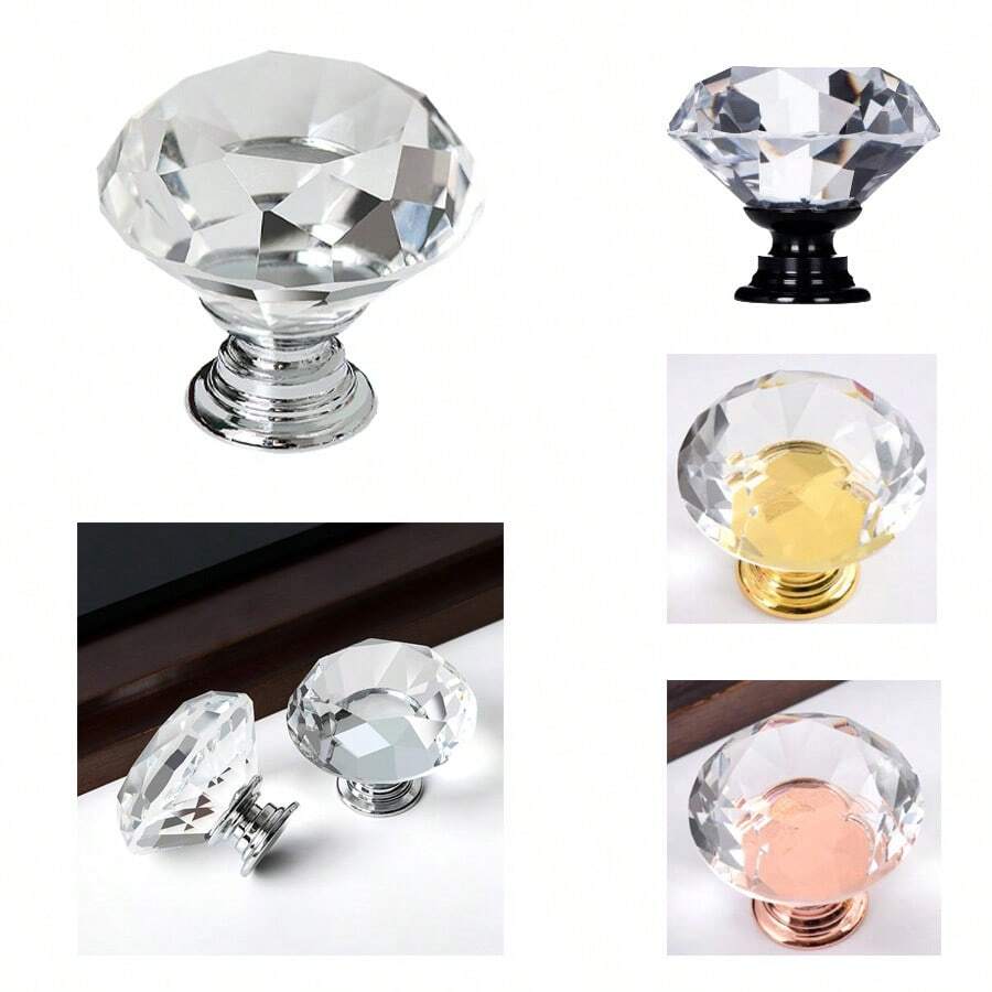 3件套水晶橱柜拉手，30毫米四边形抽屉拉手，适用于厨房、衣柜和梳妆台 - 多功能铝制五金拉手，复古风格橱柜抽屉旋钮