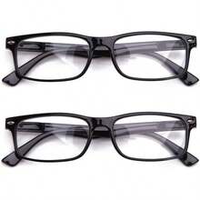 Lens Rectangle Frame Non Prescription Glasses - Fashion - 2 件裝 黑色和消光黑 - 查看 1