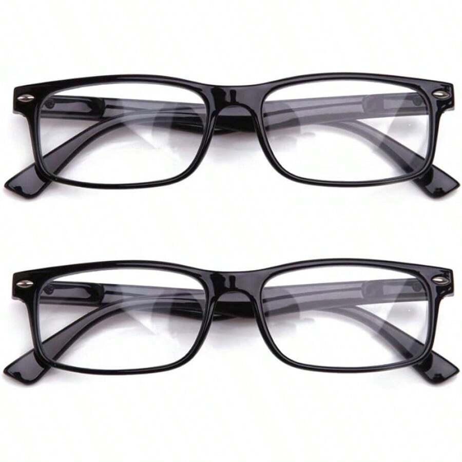 Lens Rectangle Frame Non Prescription Glasses - Fashion - 2 件裝 黑色和消光黑 - 查看 1