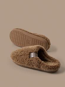 女士毛绒拖鞋，室内保暖防滑软底纯色情侣款，冬季保暖