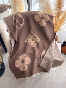 1 chiếc khăn choàng cổ giả cashmere họa tiết cỏ bốn lá tối giản, ấm áp dành cho nữ, thích hợp cho phòng điều hòa, phụ kiện giữ ấm cổ thời trang đa năng cho mùa thu/đông, món quà lý tưởng cho trang phục, đi biển, kỳ nghỉ. - Cà phê nâu - Xem 3