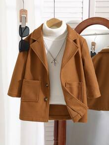 Young Boys' Casual Jacket, Comfortable For Daily Wear, Outdoor Activities, And School, Autumn/Winter - Brown - View 3