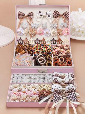 819pcs Beige Cute Girl Hair Accessories Set, Includes Ribbons, Bows, Rhinestone, Pearl, Daisy Hair Clips, Y2K Stars, Mini Flower Claws, Elastic Hair Ties, Bamboo Knot Scrunchies, TPU Hair Bands, Suitable For Daily Wear And Parties