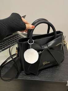 Personalizowana torebka z pozłacaną kokardą i imieniem, spersonalizowana modna damska mała torba listonoszka ze sztucznej skóry, damska torebka walentynkowa z kokardą, duża pojemność – można nosić na jedno ramię/przez ramię, z ozdobną zawieszką w kształcie kuli, odpowiednia do podróży, na wyjścia, zakupy, randki, idealny prezent dla par, sióstr, rodziny, przyjaciół, prezent świąteczny, prezent rocznicowy, walentynki