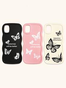 3pcs Luxury Creative Butterfly Print Matte Soft Phone Case, Compatible With IPhone & Galaxy Phones - Multicolor - View 14