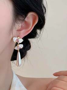 1 Coppia di orecchini a goccia in perla smaltata con orchidea farfalla retrò, gioielli di moda da donna, adatti per banchetti, feste, appuntamenti quotidiani e uso quotidiano