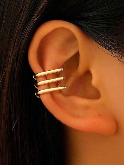1 pieza Orejera sólida de 3 capas minimalista y versátil, pendiente elegante adecuado para el uso diario de las mujeres