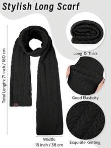 URATOT Women Winter Beanie Hat Scarf Gloves Ear Warmer 4 In 1 Set Beanie Pompom Hat Touchscreen Gloves Long Scarf Ear Warmer - 黑色 - 查看 3