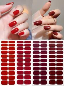 22/44/66/88片装免烤灯软胶美甲贴纸，简约纯色美甲按压式贴纸，哥特风闪粉全覆盖美甲贴纸，多种尺寸可选，黑色、白色、红色、圣诞节、万圣节、深绿色、粉色、黄色、香槟金等多种颜色。 - 彩色 - 查看 5