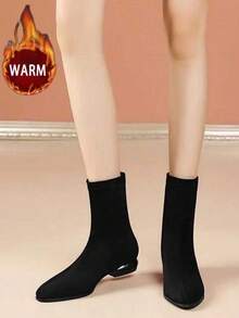 Women's Fashion Versatile Pointed Toe Short Ankle Socks, Simple & Comfortable Slip-On Socks For Commuting & Short Boots (Black, Thermal Lined & Thickened)