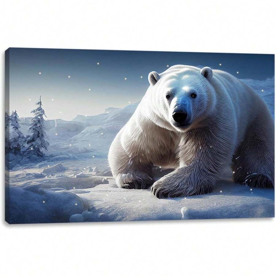 2025 Christmas Canvas Wall Art Print 12" X 16" With Timer | LED Lighted Design - Polar Bear Winter - View 1
