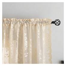 Vintage Kitchen Curtains 54 Inch Length Beige Short Lace Curtain Panels WithFloral Patterns And Scalloped Edges Rustic Style Sheer Curtains For Small Windows W52 X L54 Beige - 多色628 - 查看 2