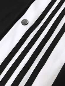 White And Navy Blue Striped Wide Leg Pants, White Stripes, Button Front - Casual Sweatpants, Loose Fit, Suitable For Sports & Everyday Wear (Machine Washable) - Non-Elastic Leg Openings - Black - View 5