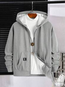 Teenage Boys' Oversized Thermal Lined Hoodie Jacket, Casual College Style, Comfortable & Fashionable, Versatile, Soft Fabric, Suitable For Daily Wear, School, Outings, Outdoor Activities, Autumn/Winter - Grey - View 2