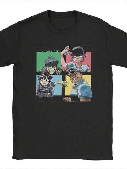 Gorillazs Punk Rock T-Shirt Summer   T-Shirts Cotton Hip Hop Tee Shirt For Men Short Sleeves Pattern Tees.
