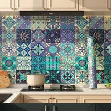 Pegatinas de azulejos con estilo floral vintage marroquí bohemio, calcomanías de azulejos de mosaico, pegatinas de pared retro