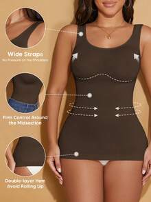 女士圆领无缝修身运动吊带背心，休闲夏季款 - 咖啡棕 - 查看 3