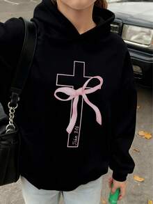 Y2K One-Piece Teen Casual Printed Hooded Sweatshirt Autumn And Winter Warm Hooded Sweatshirt-Young Students Children's Clothing Hooded Sweatshirt Tops Prepare Fun And Colorful Girls Hooded Hoodies For Children And Girls To Inspire Every Child's Imagination - 黑色 - 查看 4