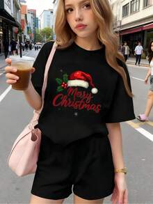Ropa para niño,Camiseta navideña para niña con estampado "Merry Christmas" transpirable, suave y cómoda fabricada en puro algodón, ideal como regalo navideño y para la Fiesta de Nuestra Señora de Guadalupe, parte de la ropa de niña y camisetas de niña, perfecta para niños, adolescentes, disponible en estilos de camisas para niño, conjuntos para adolescentes, blusas y tops para adolescentes, opción fashion y cómoda para las fiestas navideñas - Negro 2 - Ver 1