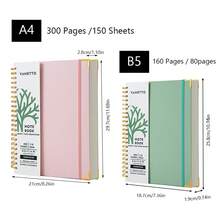 A4线圈笔记本，采用110gsm加厚纸张，300页（150张），4种颜色可选，内置收纳袋，使用更舒适。也称为线圈笔记本、螺旋笔记本、活页笔记本，B5尺寸，160页（80张）。 - 彩色 - 查看 4