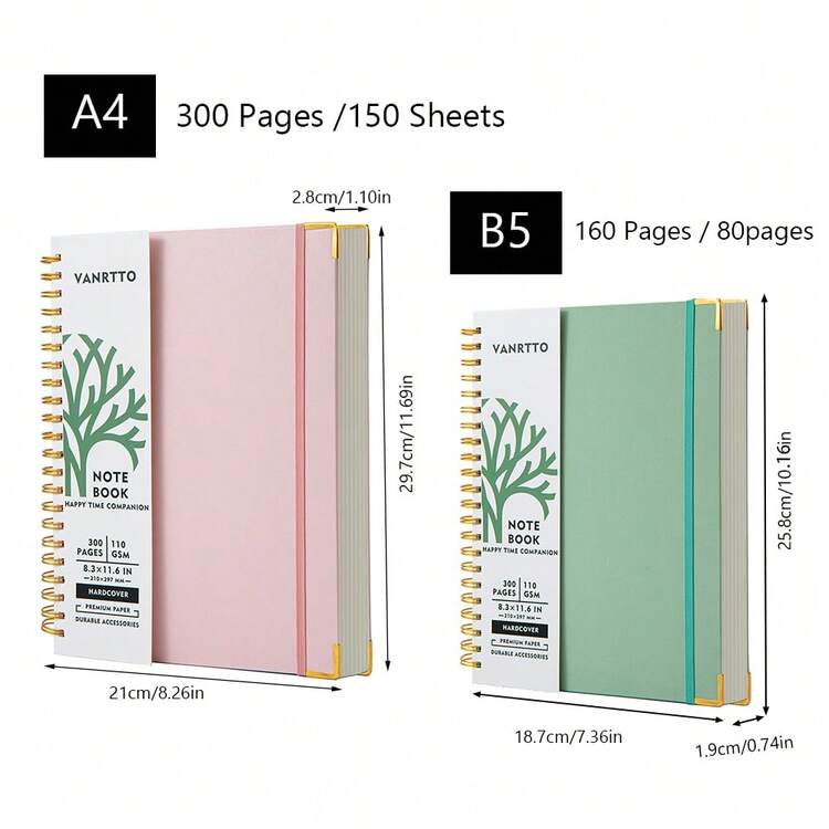 Cahier à spirale A4 avec papier extra épais de 110 g/m², 300 pages (150 feuilles), disponible en 4 couleurs, avec pochette de rangement intégrée pour un confort supérieur. Également connu sous le nom de cahier à spirale, cahier à spirale, journal relié par fil de fer, B5 160 pages (80 feuilles) - Multicolore - Voir 3