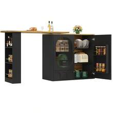 Mmm 360° Rotating Bar, Standing Table (138 X 39 X 102 Cm Frame), Coffee Bar Unit, Rotating Dining Counter With Storage, Kitchen Island, Three Doors With Shelves In Doors, Dividers, White/Black - Black + MDF+Metal - View 6