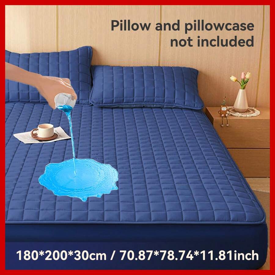 1Pc Waterproof Mattress Protector, Mattress Cover, Suitable For Bedroom/Guest Room/Hotel, Soft, Skin-Friendly, Breathable And Waterproof, Suitable For Machine Wash/Hand Wash, Does Not Include Pillow And Pillow Core - Navy Blue - View 1