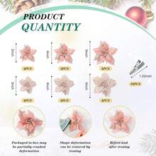 24 Pieces Christmas Artificial Glitter Poinsettia Flowers Xmas Flowers Wedding Christmas Tree New Year Ornaments(Champagne),26173578 - 香檳色 - 查看 5