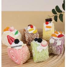 1pc Realistic Simulation Cake Dessert Squeeze Toy, Mixed Fake Cake Food Model, Home Decor Handmade Photography Prop, Fake Swiss Roll, Kitchen Home Decoration Display - Pink - View 3