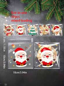 50/100pcs Christmas Treat Bags - Self-Sealing, Disposable Opp Candy & Cookie Pouches With Festive Cartoon Designs For Holiday Gifting - Multi-specification - View 18
