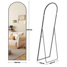 Vortisys Black Full-Length Mirror, 160 * 50 Cm, Wall-Mountable Standing Mirror With Curved Aluminium Alloy Frame, Tempered Shatterproof Design, HD High-Definition Glass. Suitable For Hallways, Living Rooms, And Dressing Rooms - Black - View 9