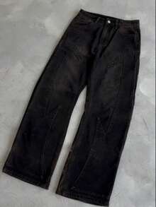 2025 Unisex Harajuku Retro Jeans, Bat Print Y2K Loose Slouchy Streetwear Casual Straight Pants - 黑色 - 查看 6