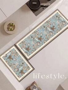 1pc Diatomite Kitchen Mat, Elegant Blue Floral Pattern, Cushioned Anti-Fatigue Kitchen Rug, Absorbent & Non-Slip, Suitable For Kitchen, Bathroom, Entryway, Laundry Room - Multicolor - View 9