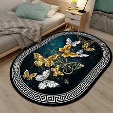 1 pieza Alfombra con patrón de mariposa estilo chino, alfombra decorativa ovalada de lujo para la sala de estar, adecuada para decoración navideña, regalo de Navidad, decoración del hogar, decoración de dormitorio, alfombra pequeña, alfombra, decoración del hogar, alfombra de sala de estar, alfombra pequeña de sala de estar, alfombra de dormitorio, decoración del hogar de sala de estar, alfombra de exterior, alfombra lavable, alfombra de felpa, alfombra mullida, alfombra de otoño/invierno, alfombra gruesa/esponjosa