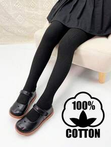 1pc Children's Pure Cotton Solid Striped Knit Fashionable Versatile Comfortable Simple Pantyhose