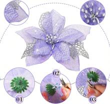 24 Pieces Christmas Artificial Glitter Poinsettia Flowers Xmas Flowers Wedding Christmas Tree New Year Ornaments(Light Purple),26173580 - 紫色 - 查看 5